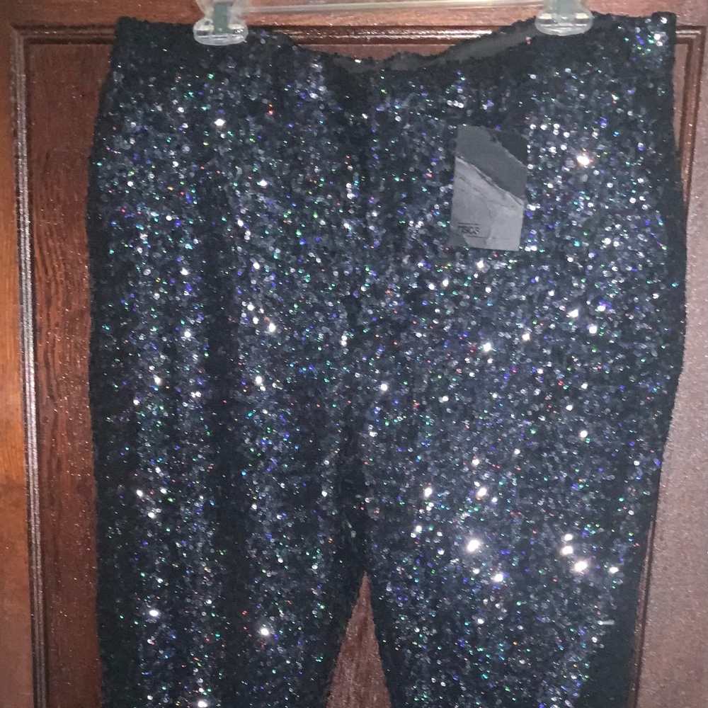 ASOS Men’s sequin Tuxedo Pants (black caviar iridescent sequins) 34” x 34”